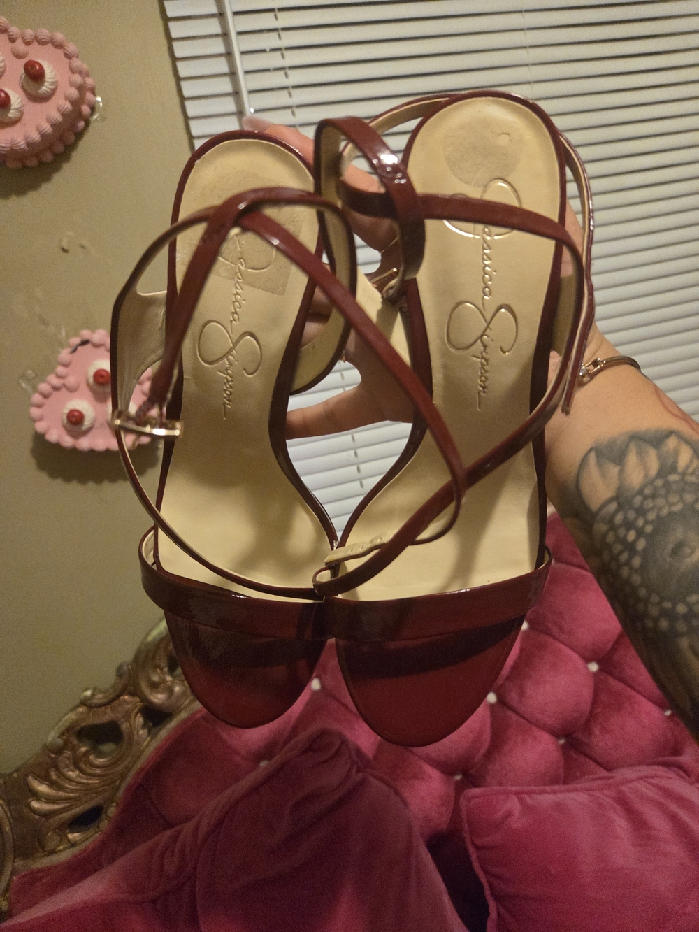 Jessica Simpson Burgundy Patent Strappy Open-Toe Heels